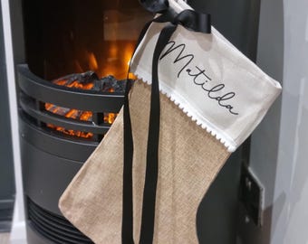 Christmas Stocking,personalised stocking, nordic christmas Stocking, jute Personalised stocking, monochrome christmas stocking ,monochrome