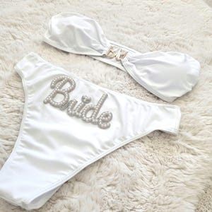 Bride bikini,personalised hen party bikini,  honeymoon swimwear, honeymoon bikini, white bride costume,  bride swimwear