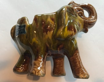 California Originals Ceramic Elephant Blended Drip Glaze Trunk Up With Sticker Ashtray
