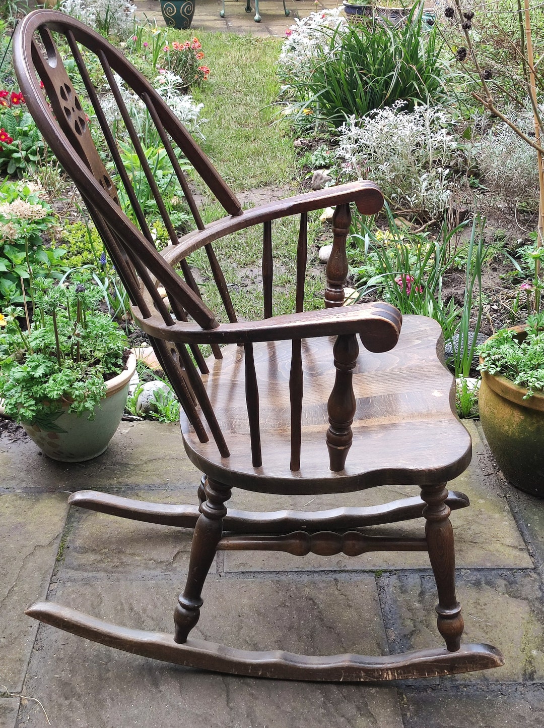 Windsor Style Rocking Chair, Braced Back, Wheel Backed, Beechwood ...