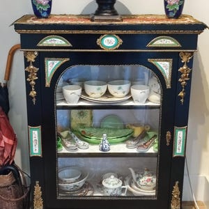 Victorian Ebonised Ormolu Cabinet With Sevres Style Painted Panels, Stunning