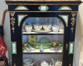 Victorian Ebonised Ormolu Cabinet With Sevres Style Painted Panels, Stunning