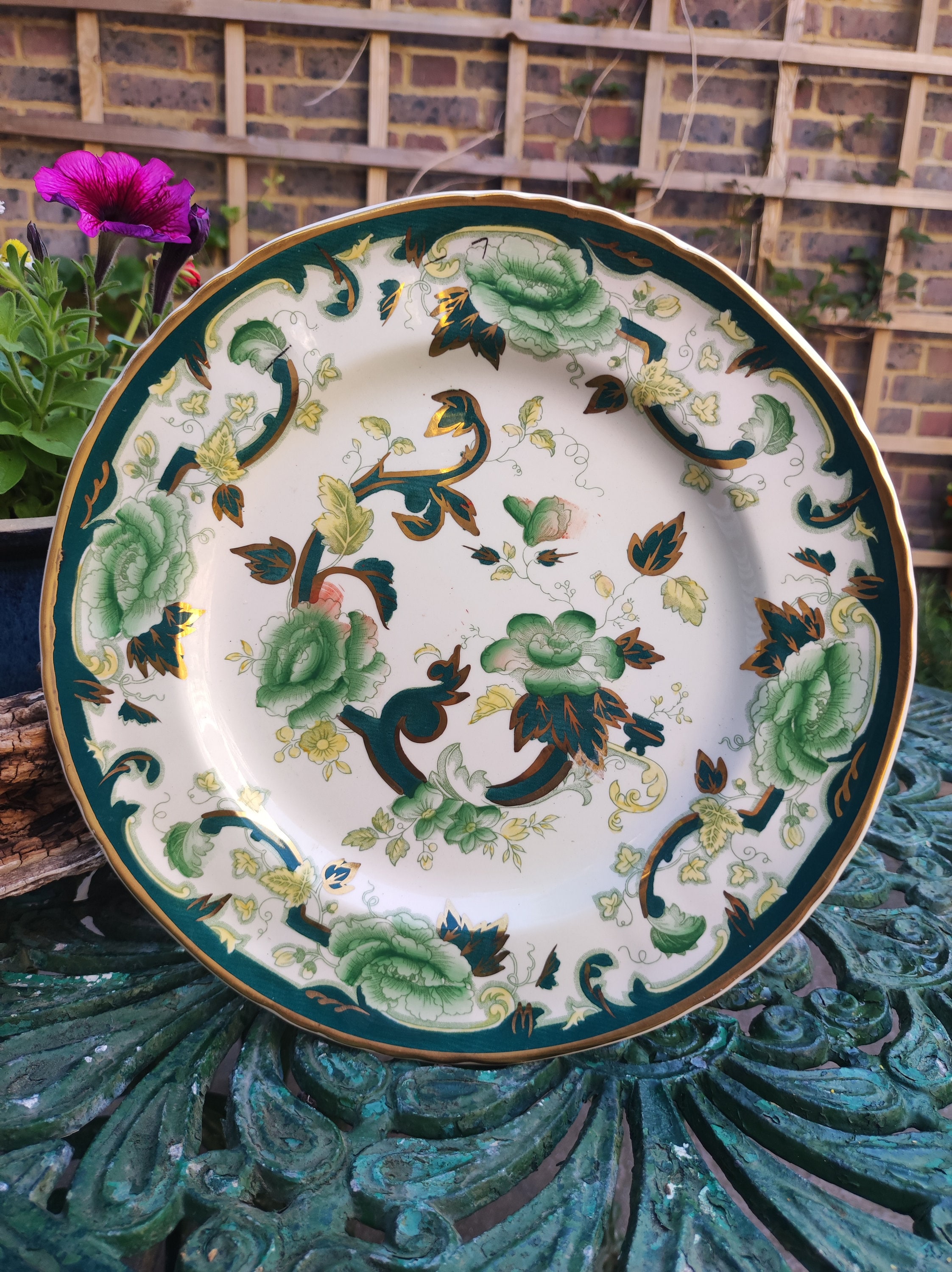 Mason's Chartreuse Pattern Plate, Green Glory, Hand Painted. - Etsy