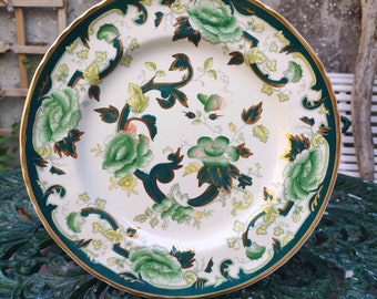 Mason&#39;s Chartreuse pattern plate, green glory, hand painted.