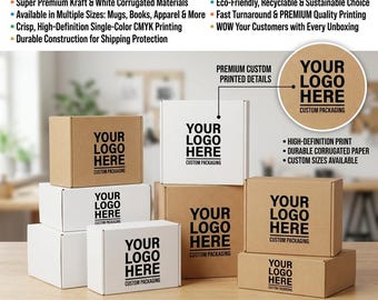 Cajas de envío personalizadas impresas – Embalaje de envío de cartón kraft ondulado ecológico (100 unidades)