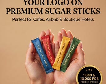 Palitos de azúcar con logotipo personalizado – Paquetes personalizados a todo color CMYK (1000 unidades)