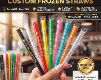 Pajitas congeladas con logo personalizado – Envueltas individualmente, 24 cm. Artículos para cafetería.