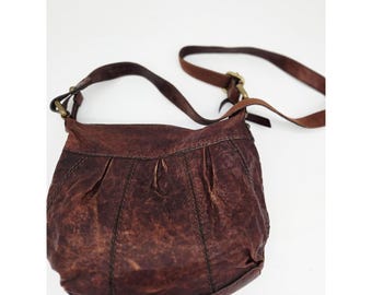 VNTG Y2K Fossil Talita Leather Hobo Shoulder Bag Brown Distressed Leather