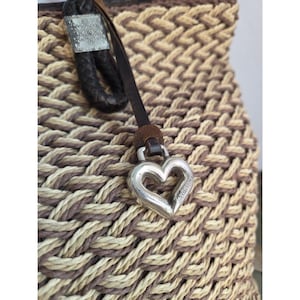 Brighton Woven TriColor Jute Straw Tote Bag Silver Charms Rita Paisley Lining image 2