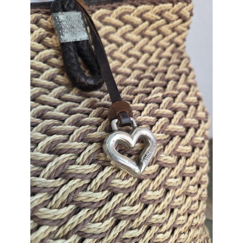 Brighton Woven TriColor Jute Straw Tote Bag Silver Charms Rita Paisley Lining image 2