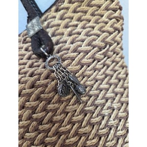 Brighton Woven TriColor Jute Straw Tote Bag Silver Charms Rita Paisley Lining image 4
