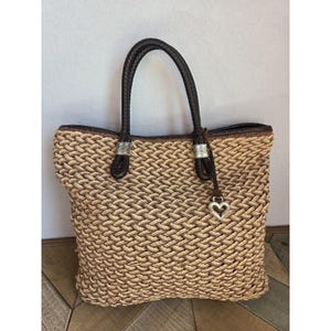 Brighton Woven TriColor Jute Straw Tote Bag Silver Charms Rita Paisley Lining image 1