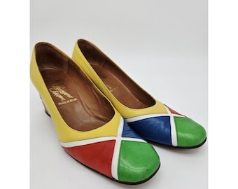 Vintage Rosina FERRAGAMO Schiavone Leather WOMENS SHOES 9 B Color Block Pump