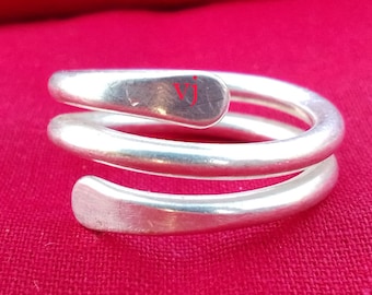 Hammered Sterling Silver Spiral Ring: Adjustable Thumb Ring