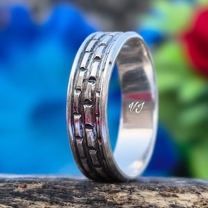 Anello in stile antico, anello nuziale in argento sterling, anello impilabile, anello in argento con motivo floreale, anello in stile vintage