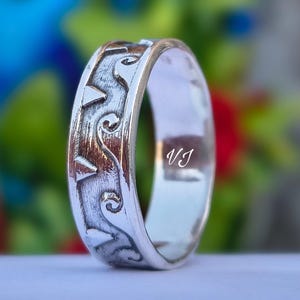 Anello in stile antico, anello nuziale in argento sterling, anello impilabile, anello in argento con motivo floreale, anello in stile vintage