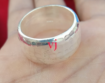 Handmade Hammered Sterling Silver Dome Ring: Chunky Wide Band
