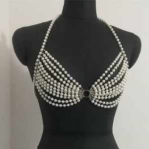 Unique pearl bra body chain pearl vest, Designed Pearl Body Suit pearl necklace suit body jewelry Women&#39;s gift For her FREE SHIPPING