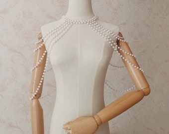 Pearl body Chain Bridal Body Jewelry Pearl Body Chain Bra,Shoulder Necklaces Bra, Pearl Cape  Bikini Wedding Jewelry  Gift For Her