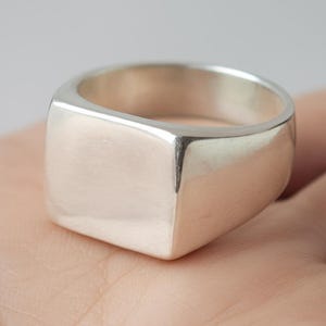 Handmade Solid Silver Square Face Ring: Minimalist Unisex Jewelry