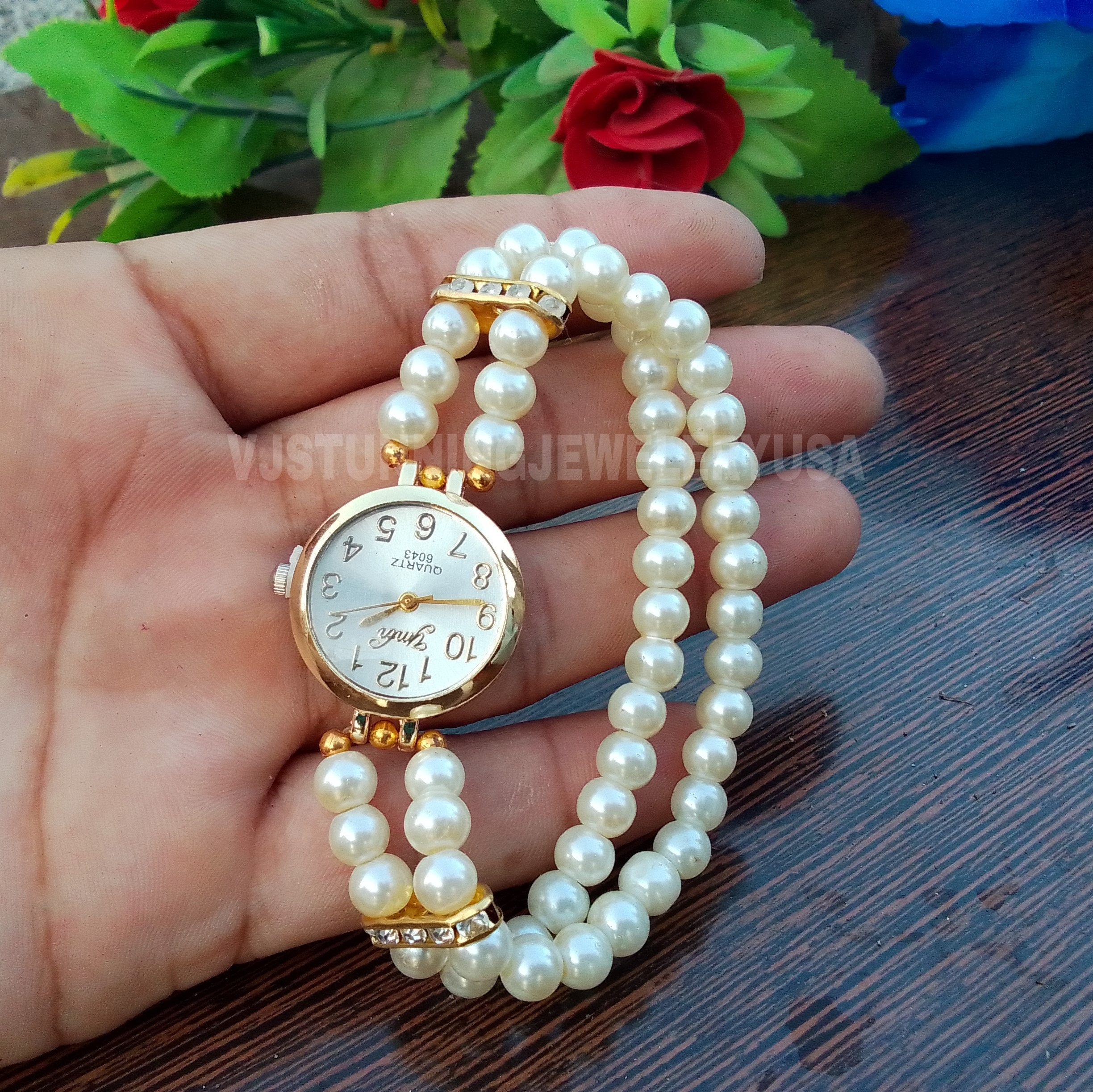White Freshwater Pearl Bracelet Watch - Beaded Women
