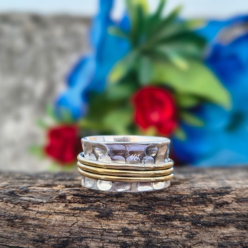 Hammered Sterling Silver Spinner Ring | Brass Fidget, Anxiety Relief - Etsy