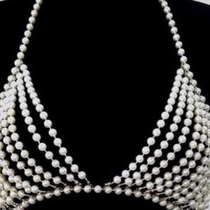 Unique Pearl Bra Body Chain Pearl Vest, Designed Pearl Body Suit Pearl Necklace Suit Body Jewelry Women&#39;s Gift For Her FREE SHIPPING
