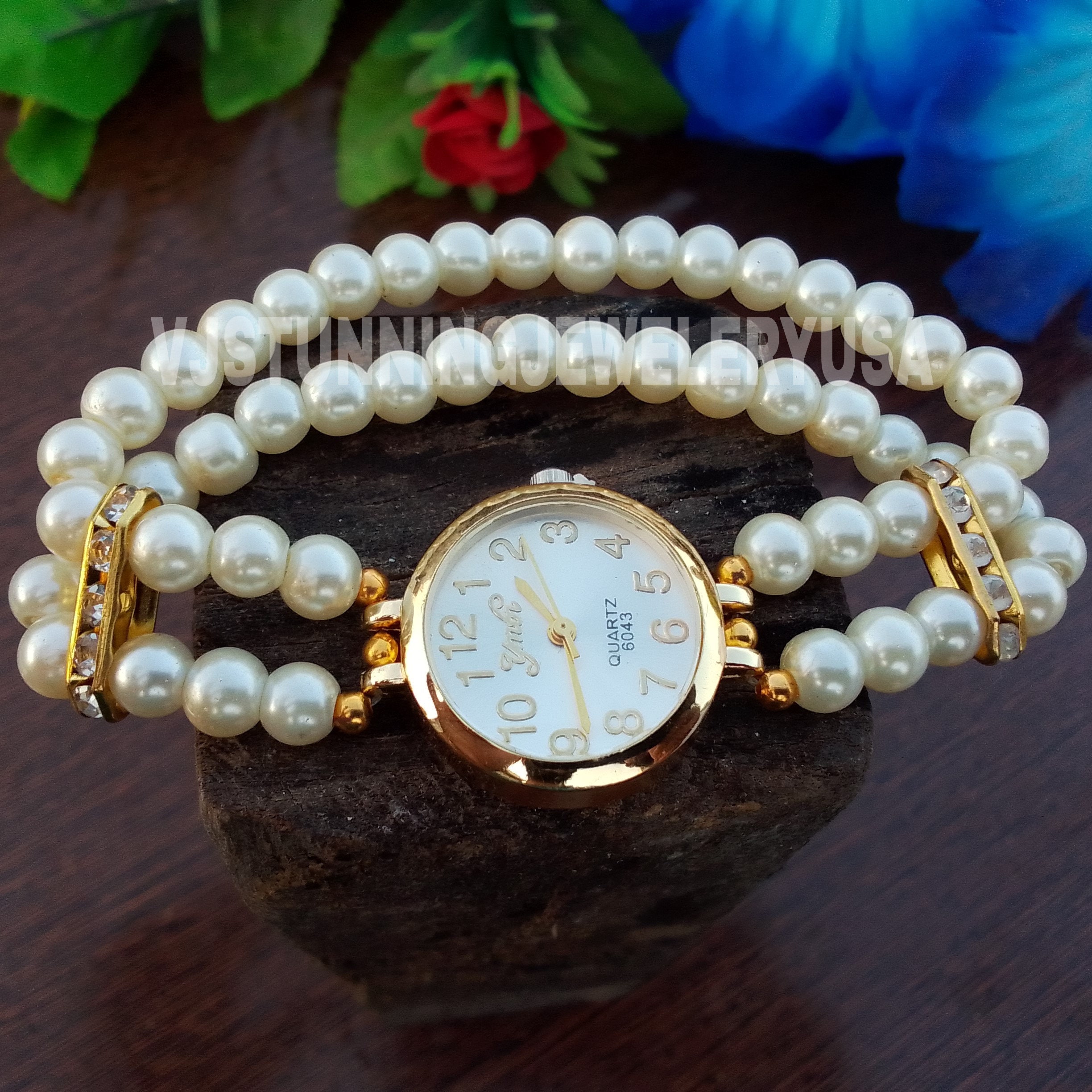 Sku0312 Retro‎ Gold White Pearl Gemstones Women Casual Watch Bracelet + gift bag Gold Watches Mother-of-Pearl - FIYTA main image 3