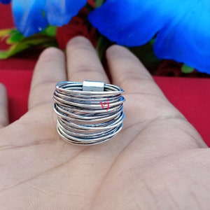 Oxidized Sterling Silver Wire Wrap Ring: Handmade Hammered Band