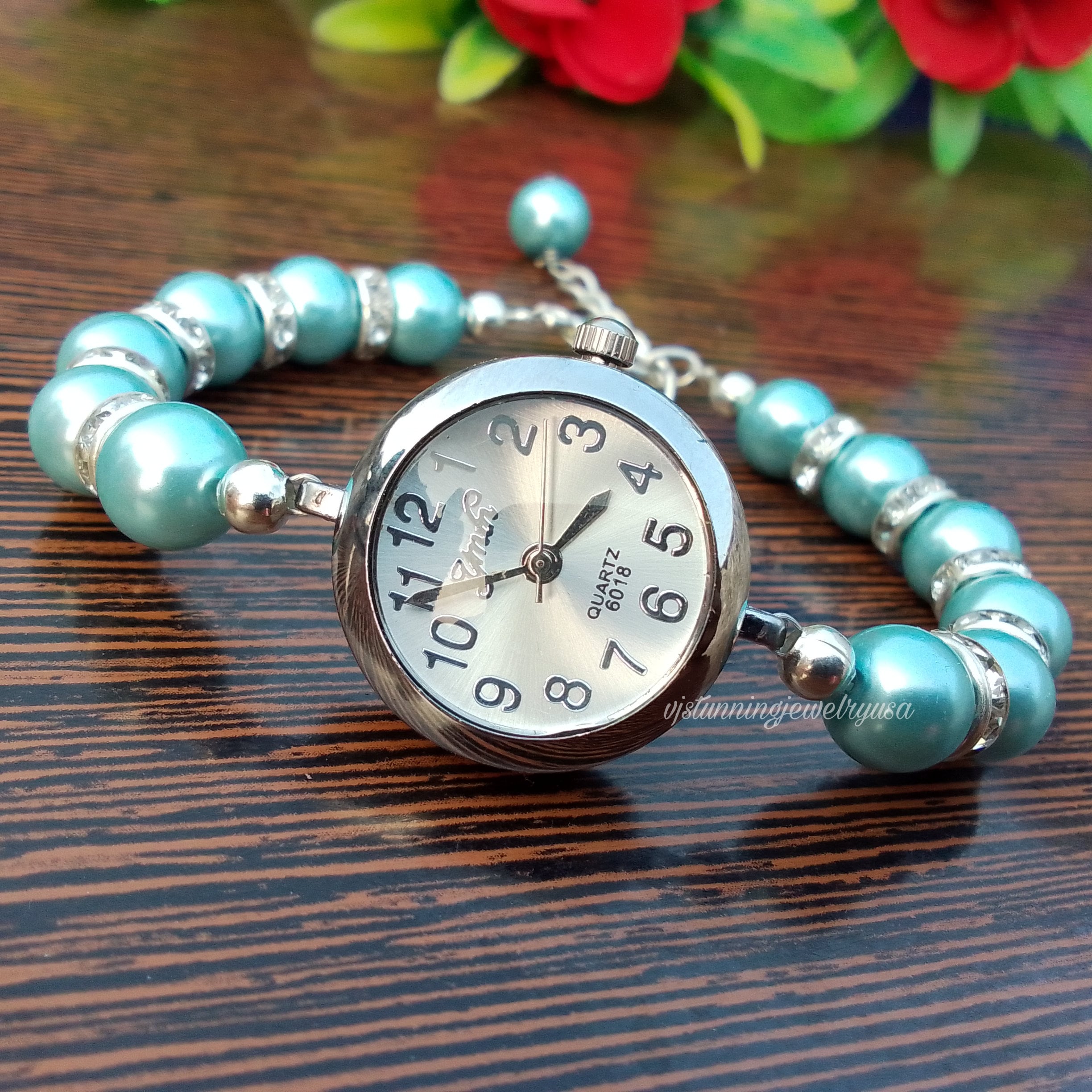Beaded Bracelet Glass Pearl Watch Wrist Watch for Women Hand Watch 8mm Beads Bracelet Wedding Watch Etsy Canada