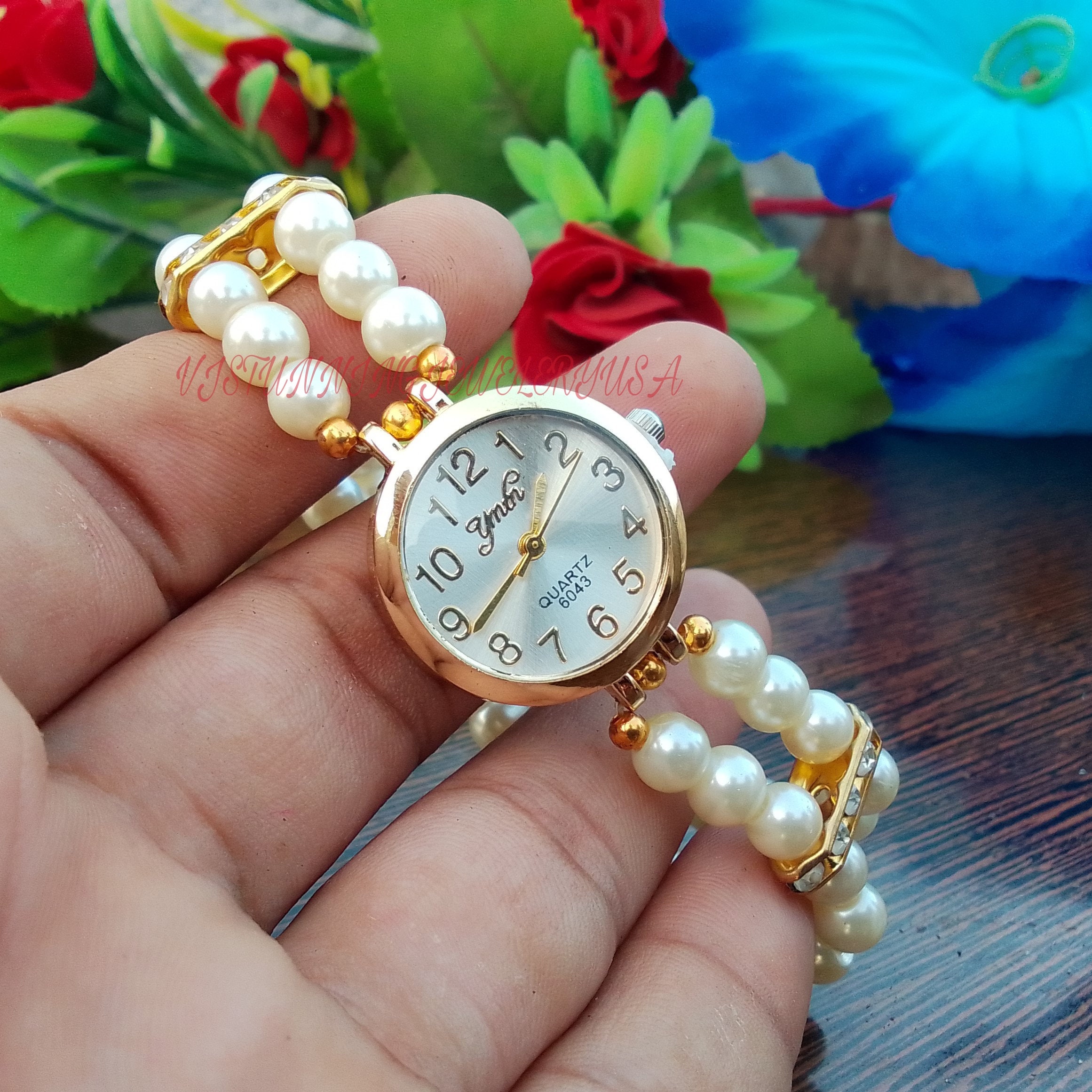 White Freshwater Pearl Bracelet Watch - Beaded Women display picture 3