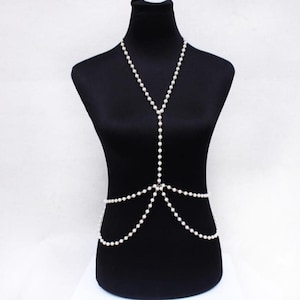 Unieke parel body chain parel vest, ontworpen parel body ketting modieuze lichaamssieraden dames cadeau voor haar GRATIS VERZENDING