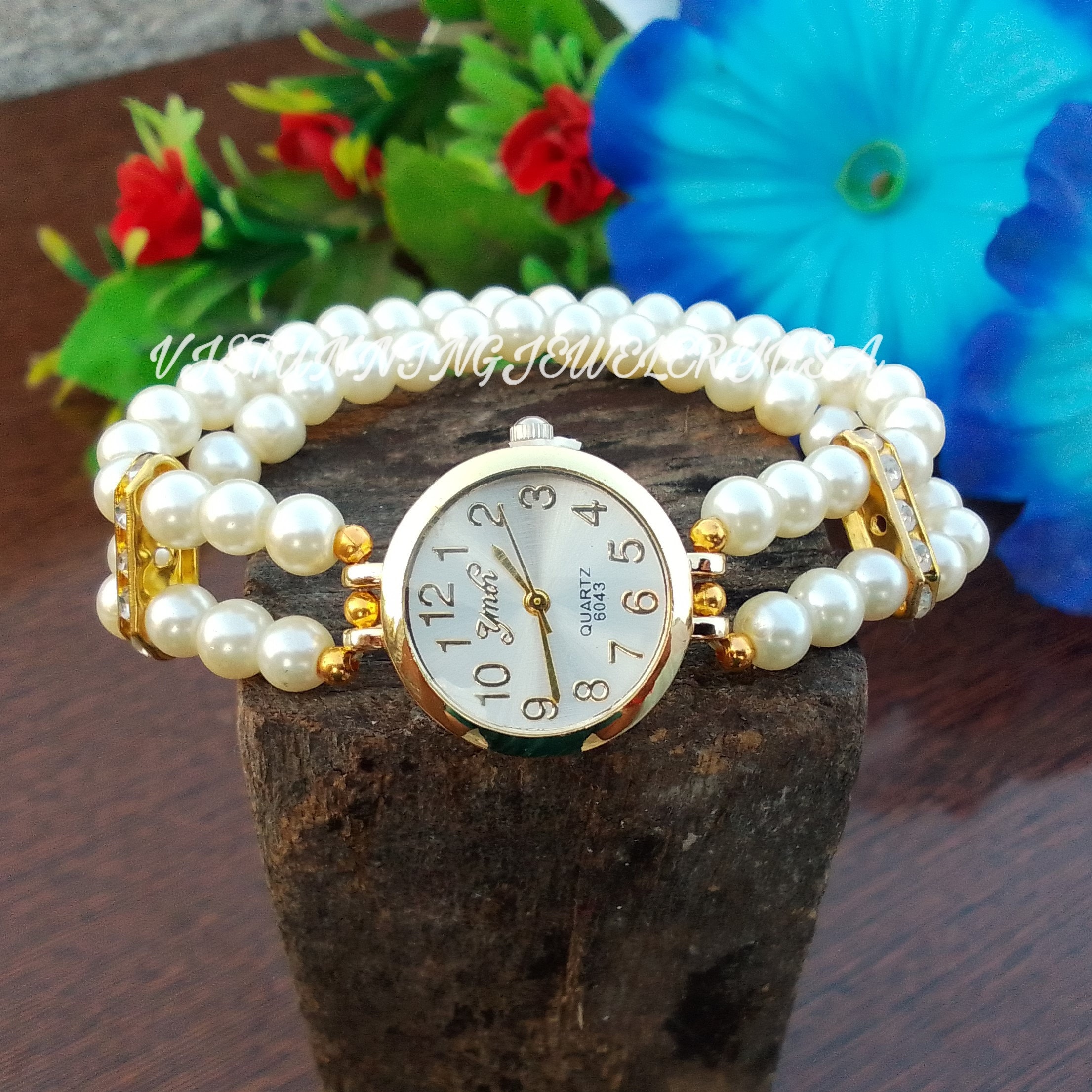 White Freshwater Pearl Bracelet Watch - Beaded Women