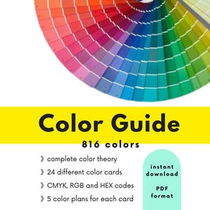 Guia de Cores Digital com 816 Cores | Códigos HEX CMYK RGB | Cartões de Cores da Teoria das Cores