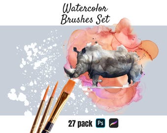27 Watercolor Photoshop Brushes – Soft Painterly FX for Artists, Illustrators & Branding Projects
