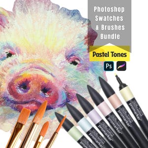 Pastel Photoshop Bundle – 10 Soft Color Palettes + 50 Brushes for Gentle Edits & Watercolor Effects