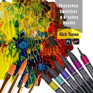 Rich Tones Photoshop Bundle – 10 Deep Color Palettes + 51 Brushes for Intense Digital Artwork
