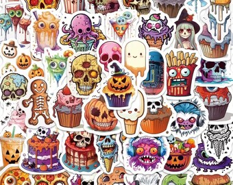 Paquete de 10 pegatinas de Halloween con monstruos de comida