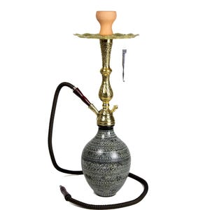 Handmade  Black Brass Stem Hookah with Artistic Base – Unique Turkish Craft & Traditional Elegance