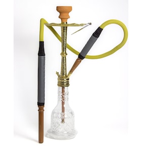 Hookah,Hand-Engraved Calligraphy with Glass Base & Clay Bowl — Elegant Twist Lock Shisha Set