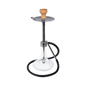Modern Steel Hookah: Clear Glass Base & Clay Bowl