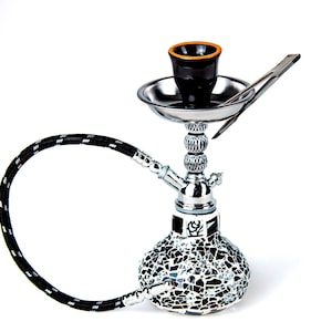 Mini Mosaic Hookah – Handmade Small Shisha with Colorful Glass Base | Red, Blue, White, Black Options | Oriental Home Decor Piece