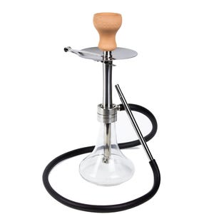 Modern Steel Hookah: Clear Glass Base & Clay Bowl - 17&quot;