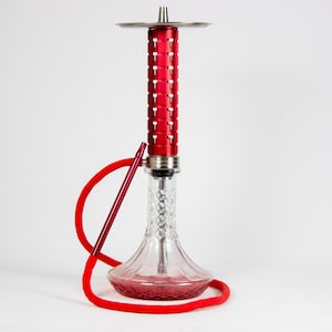 M3-Inspired Red Stem Hookah: Glass Base Shisha with Silicone Hose