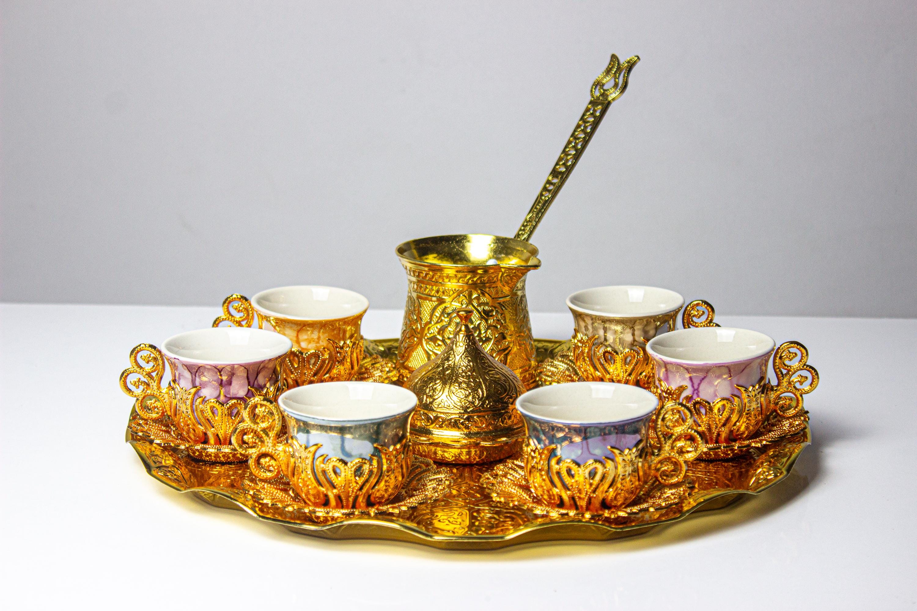 Turkish Coffee Set - Copper and Zinc Alloy / 6 X Cups & Coasters