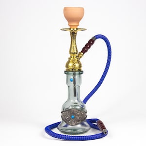 Mini Cast Hookah with Engraved Glass Base – 37cm Durable Shisha with Artistic Design