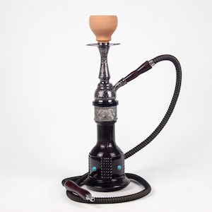 Mini Cast Hookah with Engraved Glass Base – 37cm Durable Shisha with Artistic Design
