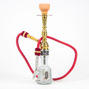 Mini Cast Hookah with Engraved Glass Base – 41cm Durable Shisha with Artistic Design