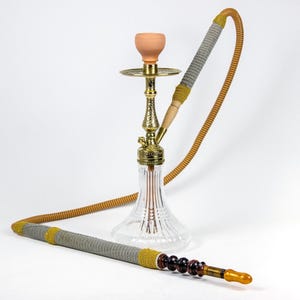 Premium Cast Brass Hookah with Velvet Hose & Decorative Clear Glass Base – 45cm / 17.7&quot;