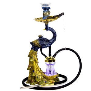Peacock Hookah with RGB Lights | Blue & Yellow Artistic Shisha